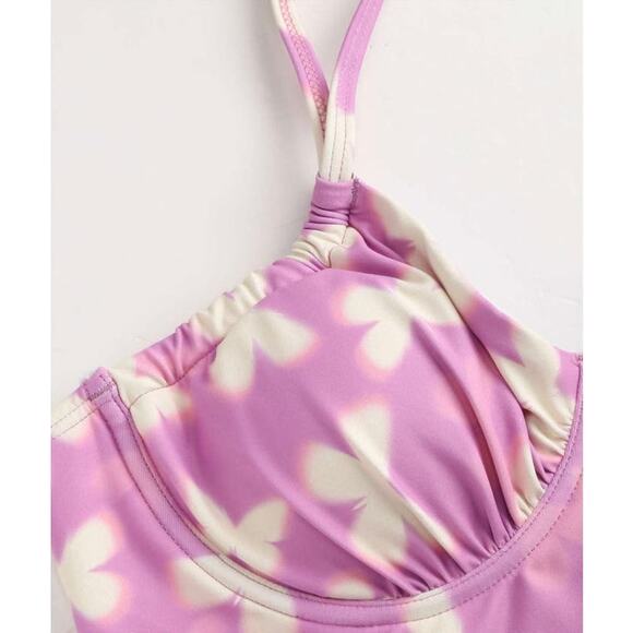 NWT Cider Butterfly Print Drawstring Underwire One Piece Swimsuit Size L - Picture 10 of 11
